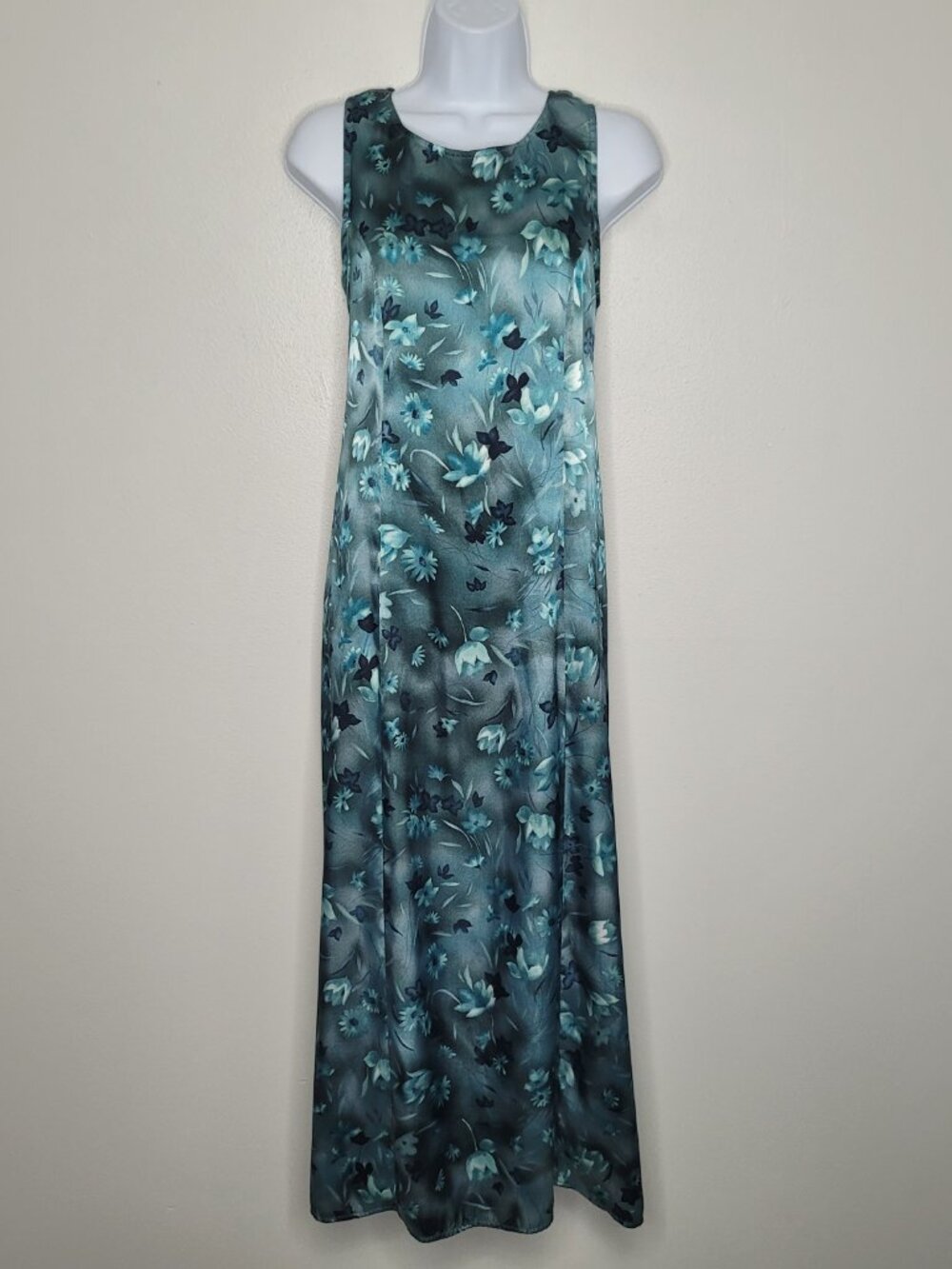Vintage Bentley teal blue flower grunge print corset back midi maxi dress